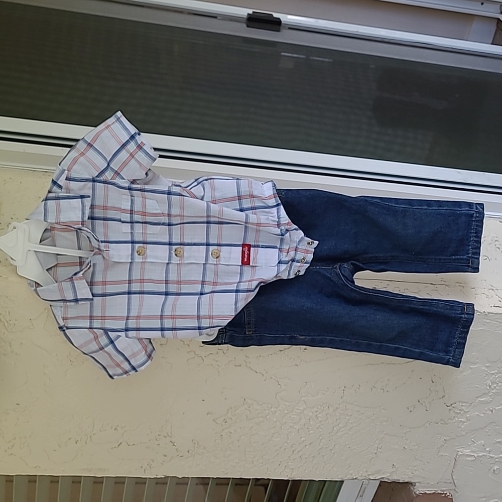 Wrangler Jeans Shirt Clothes Sailboat Blue Pants Baby Boy Toddler 9-12 Months